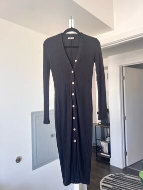 Faherty Legend Rib Button Through Dress Black- Size XS